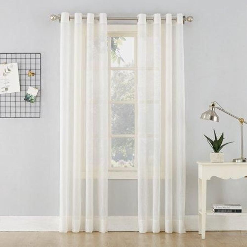 Erica Eggshell Crushed Grommet Sheer Voile Curtain Panel, 84"